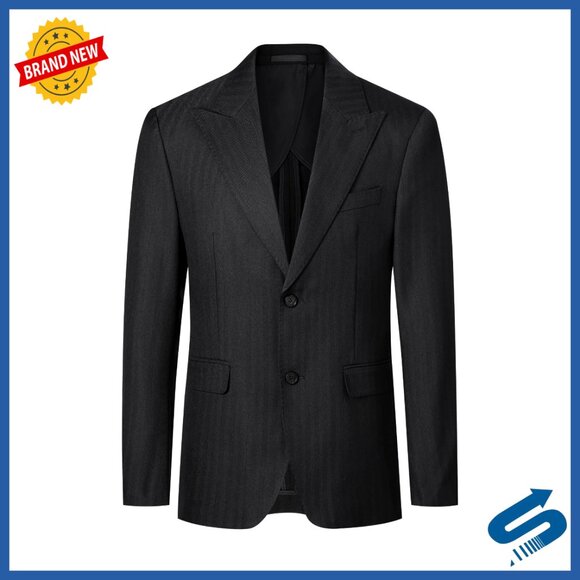 Men's Pinstripe Blazer Regular Fit Sport Coat Peak Lapel Formal